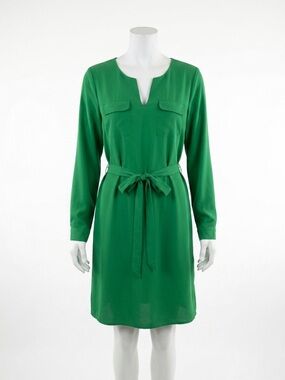Kelly Green Tie-Waist Long Sleeve V-Neck Dress Size XL